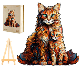 VEĽKÉ DREVENÉ PUZZLE 220 KUSOV MAINE COON FAMILY V DREVENEJ KRABIČKE